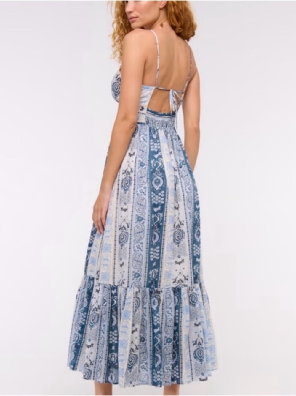 NWT Abercrombie & Fitch Blue and White Paisley Backless Maxi Dress